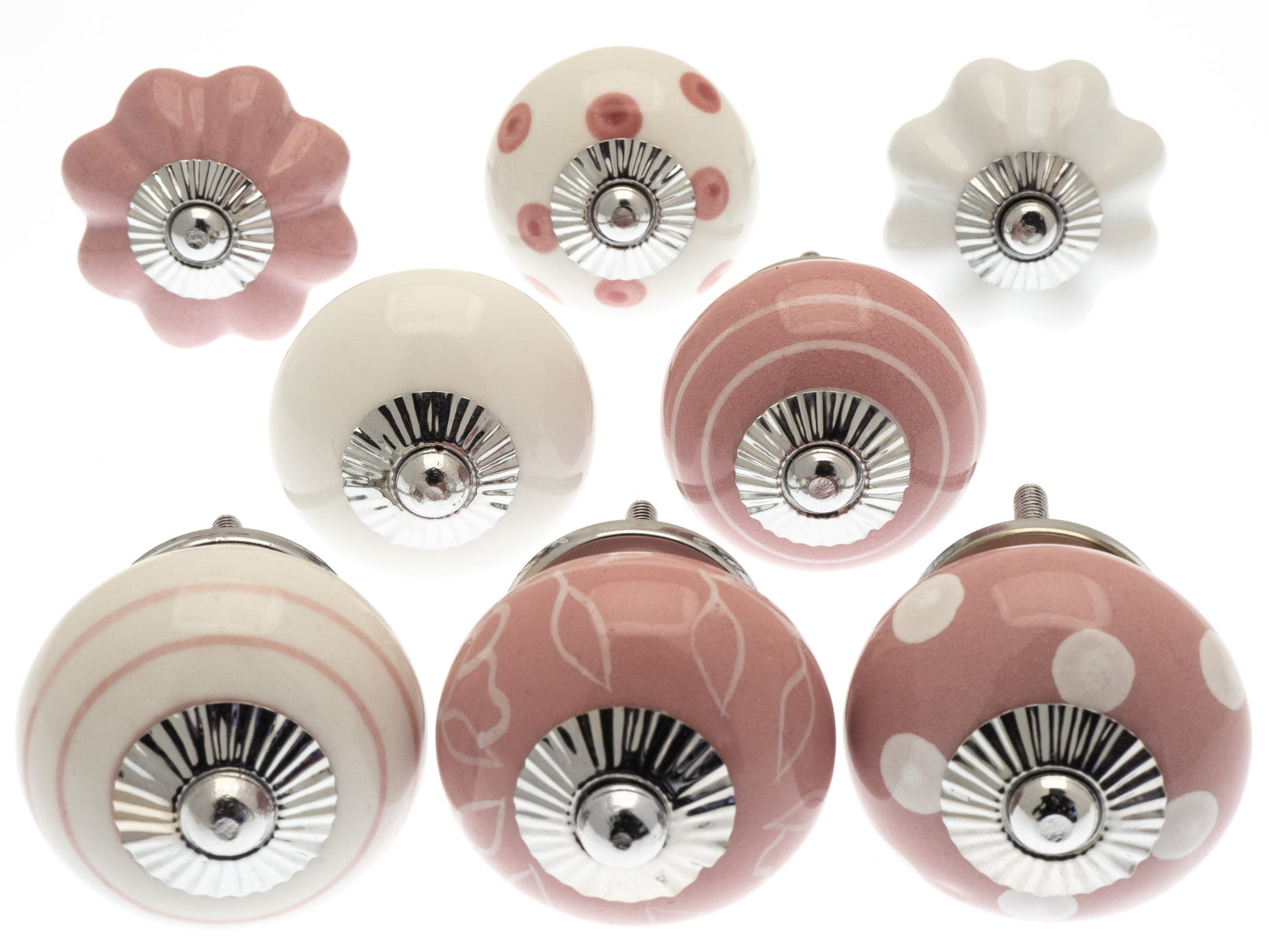 8 x Pink Ceramic Door Knobs Vintage Shabby Chic Cupboard Drawer Pull Handles