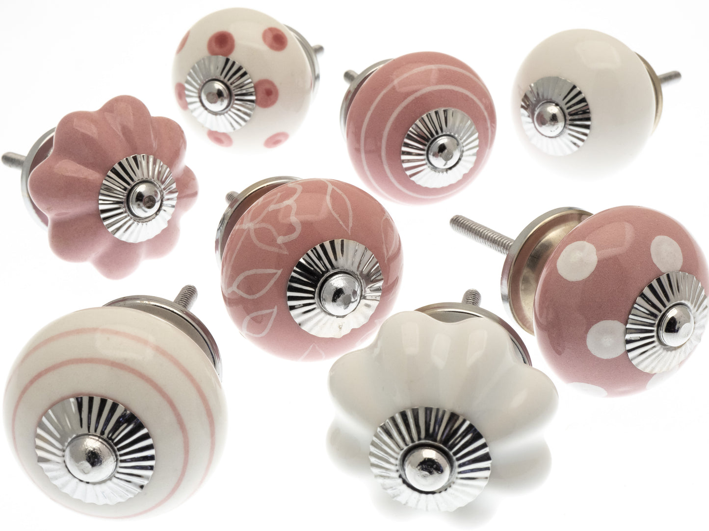 8 x Pink Ceramic Door Knobs Vintage Shabby Chic Cupboard Drawer Pull Handles