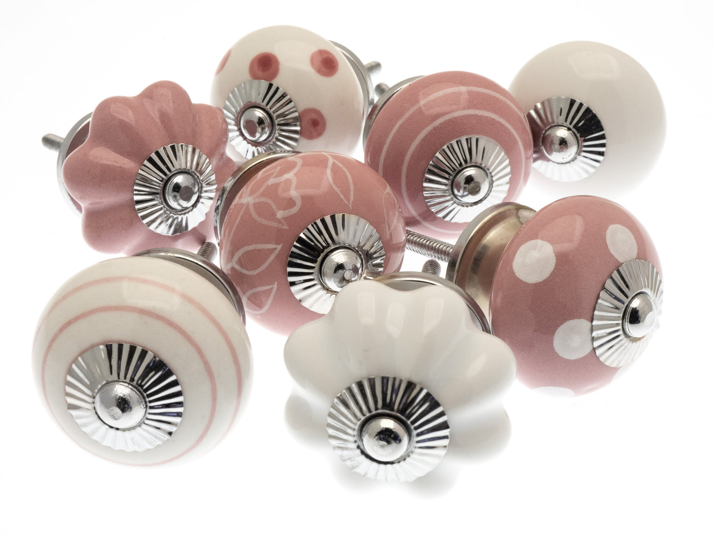 8 x Pink Ceramic Door Knobs Vintage Shabby Chic Cupboard Drawer Pull Handles