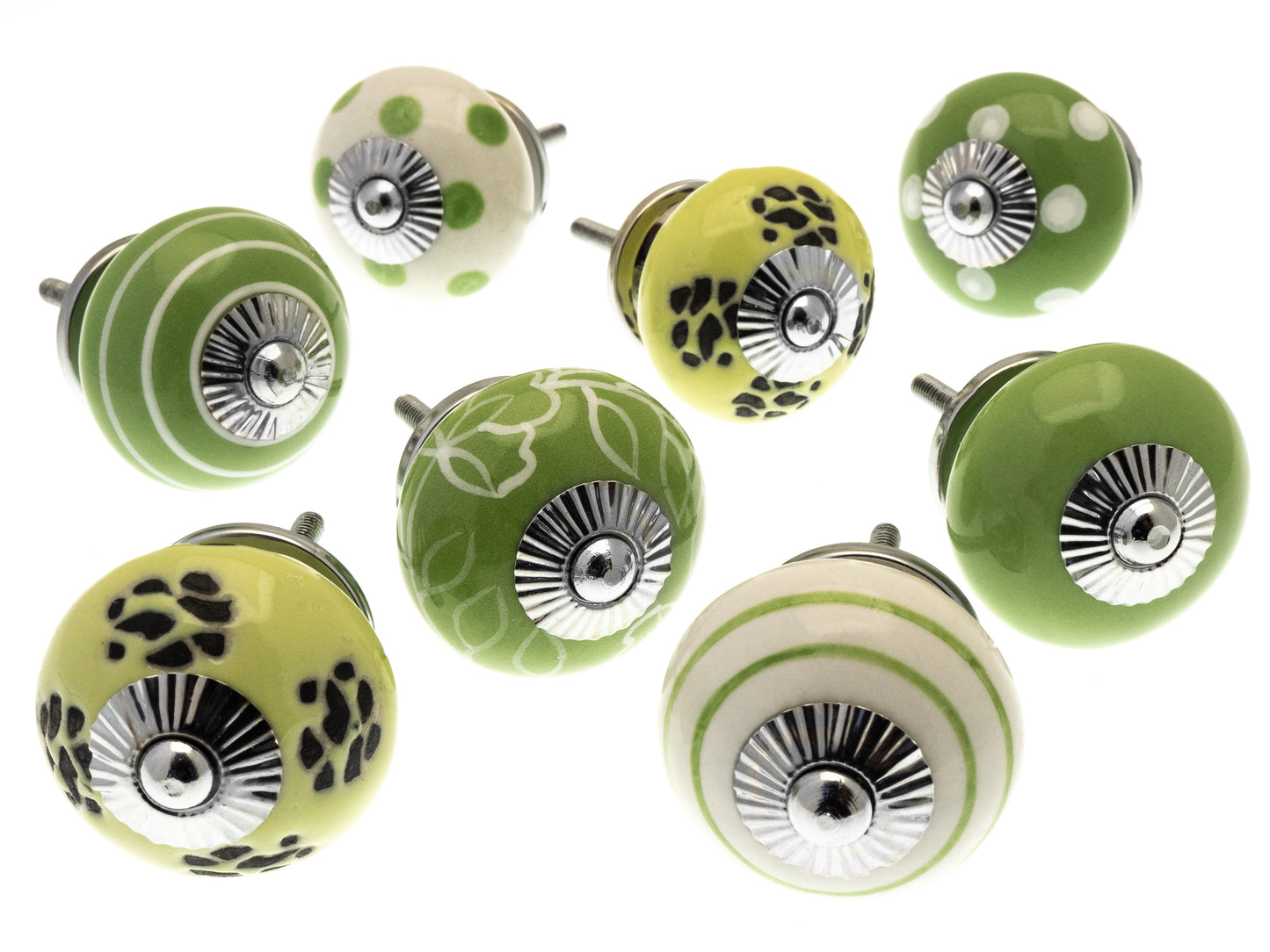 Boutons de placard en céramique et en verre aux motifs vert vif - Ensemble de 8