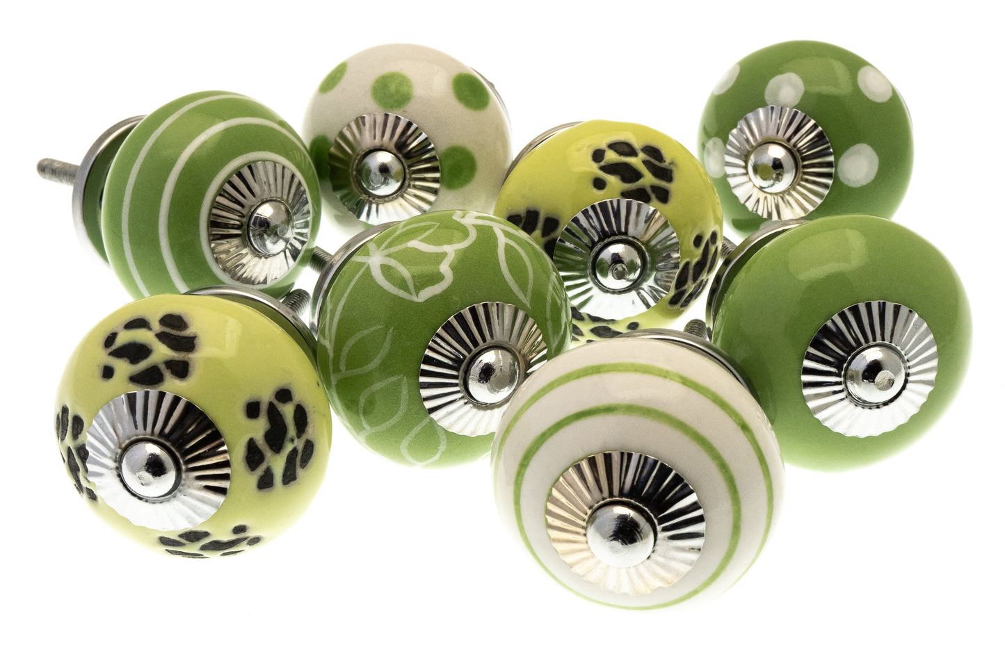 Boutons de placard en céramique et en verre aux motifs vert vif - Ensemble de 8
