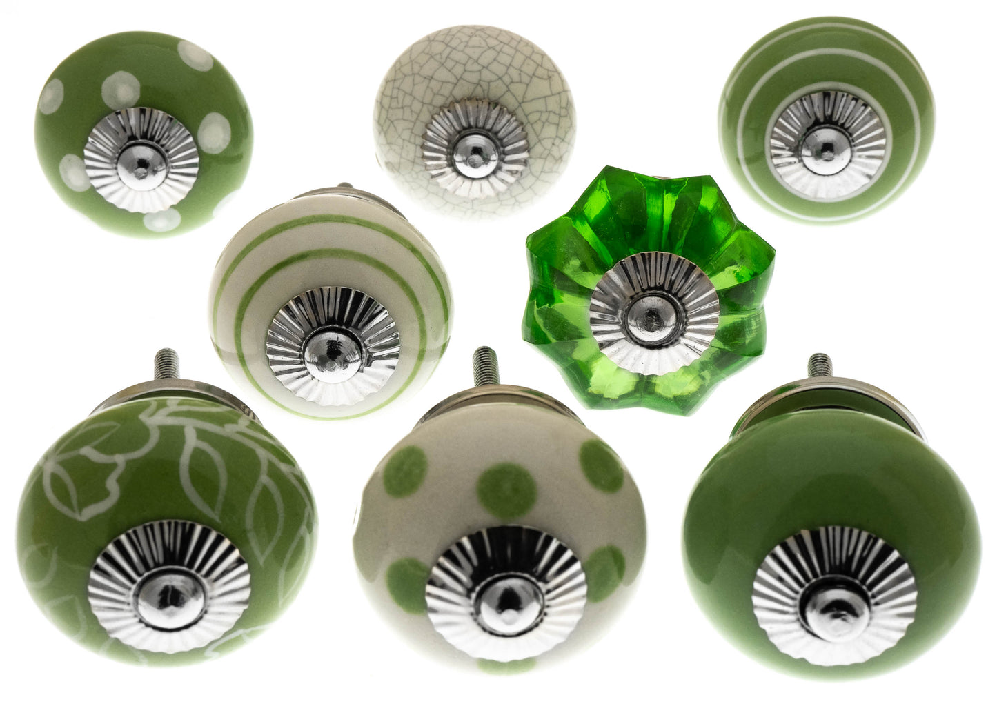Boutons de placard en céramique et en verre aux motifs vert vif - Ensemble de 8