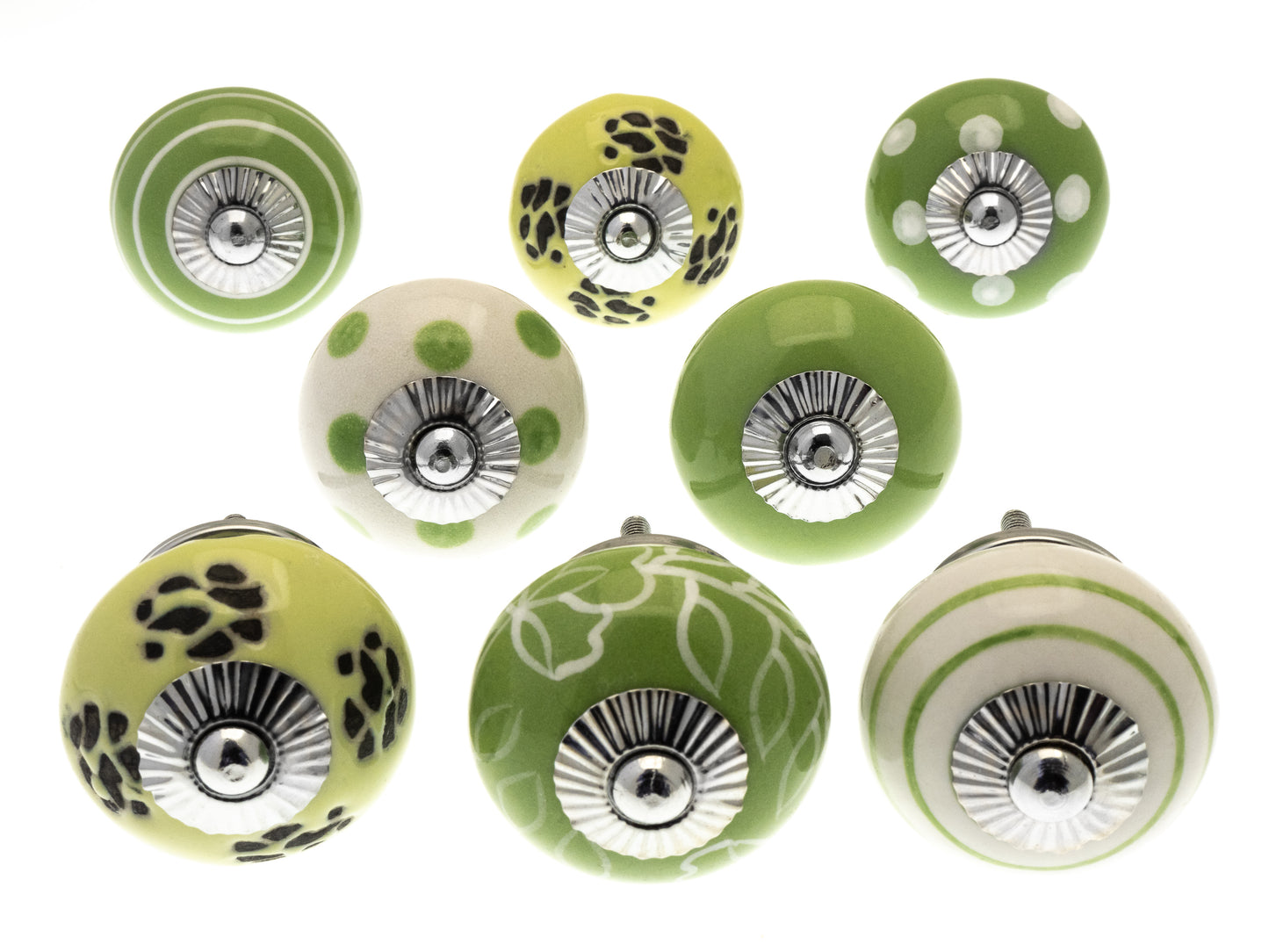 Boutons de placard en céramique et en verre aux motifs vert vif - Ensemble de 8