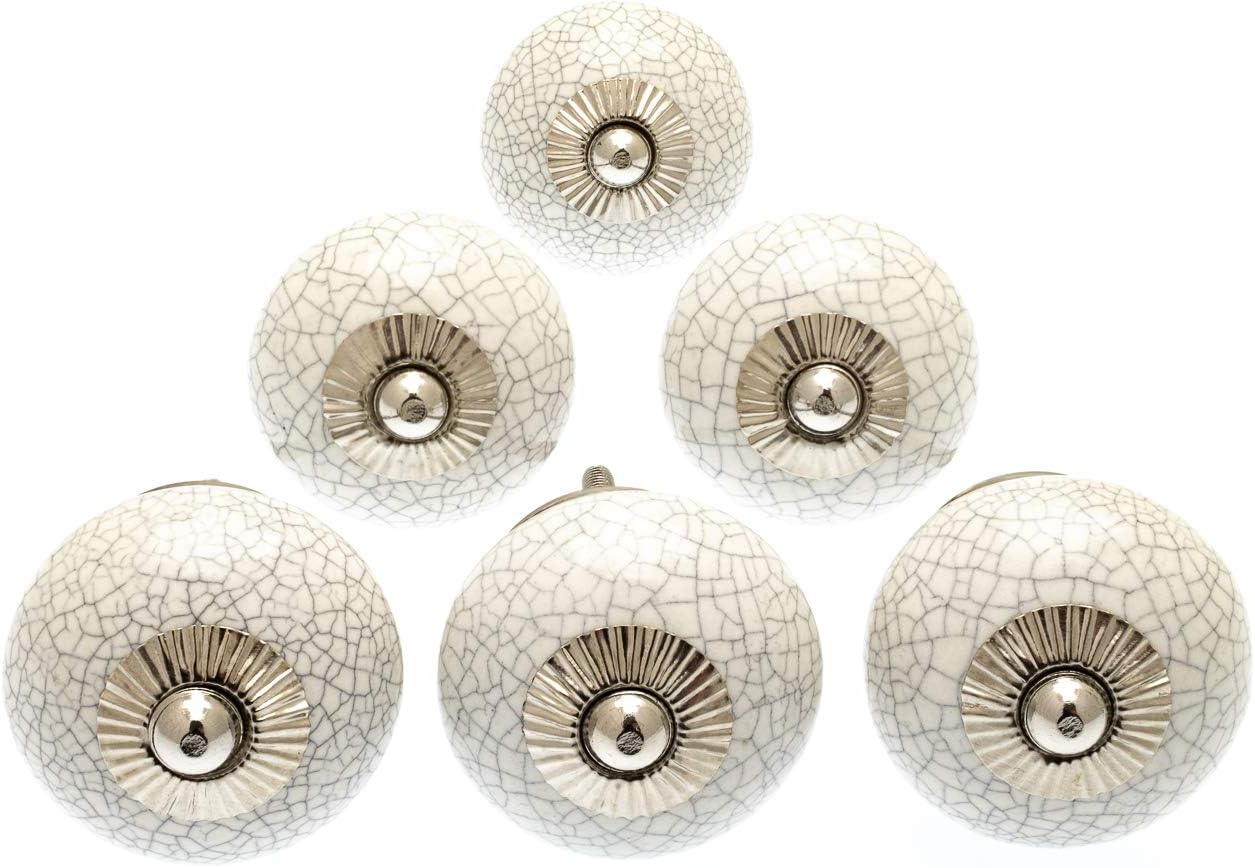 Boutons de porte en céramique craquelée blanche, poignées de tiroir de placard, lot de 6