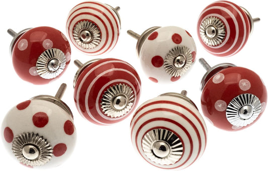 Boutons de porte de placard en céramique rose avec taches et rayures peintes à la main