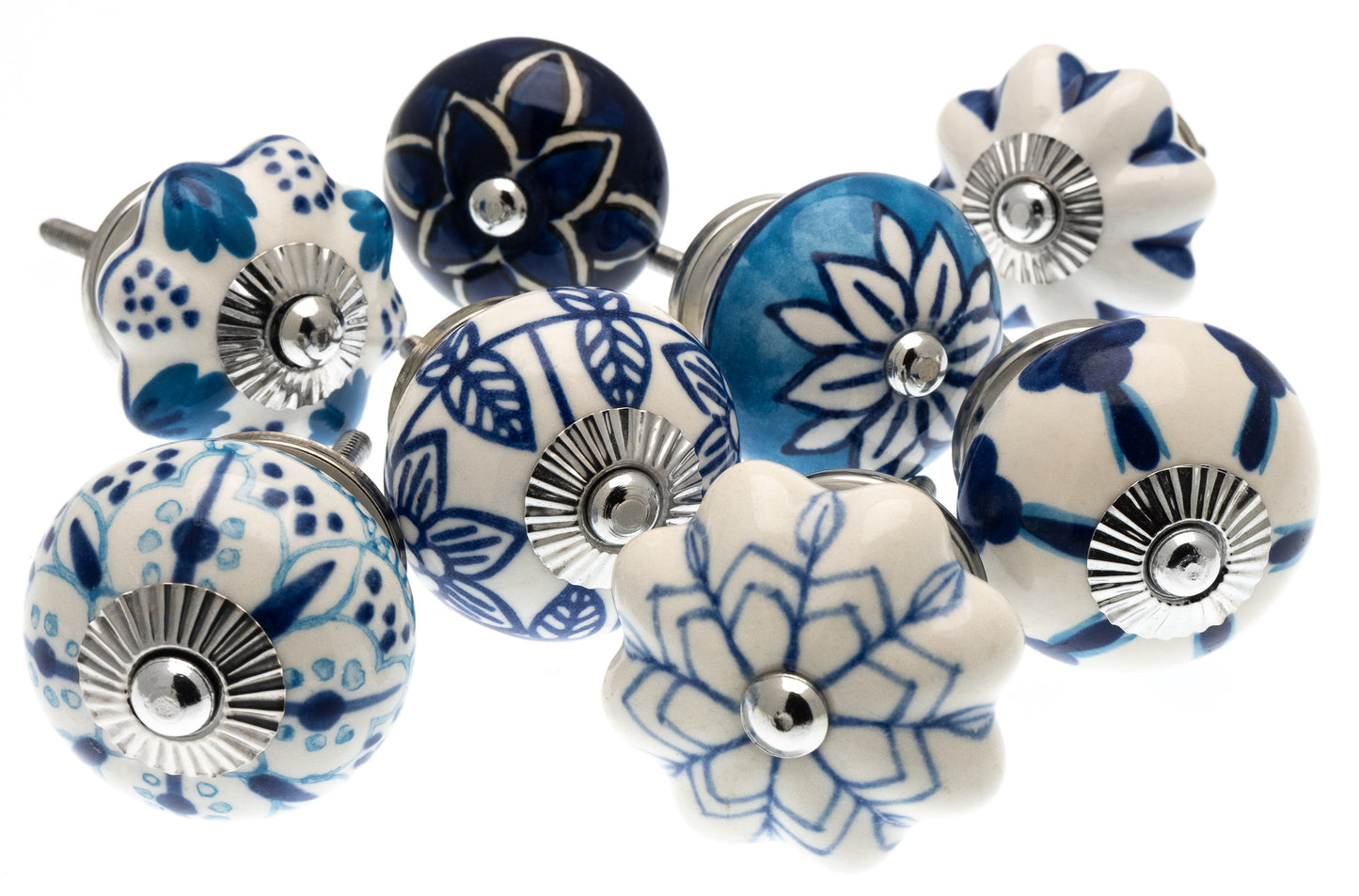 Cupboard Knobs in Cobalt Blue and Turquoise Pack of 8