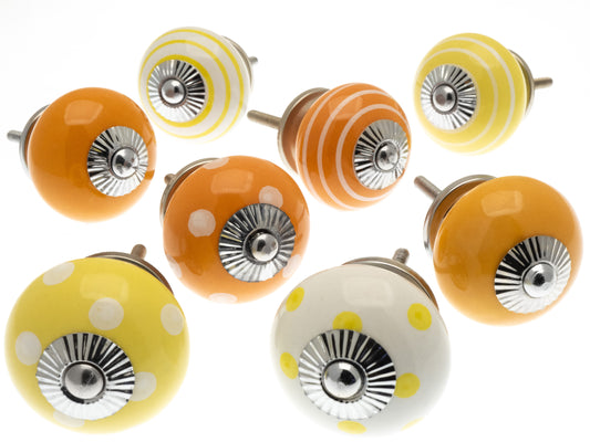 Boutons en céramique - Citrons et nuances orange (Ensemble de 8)