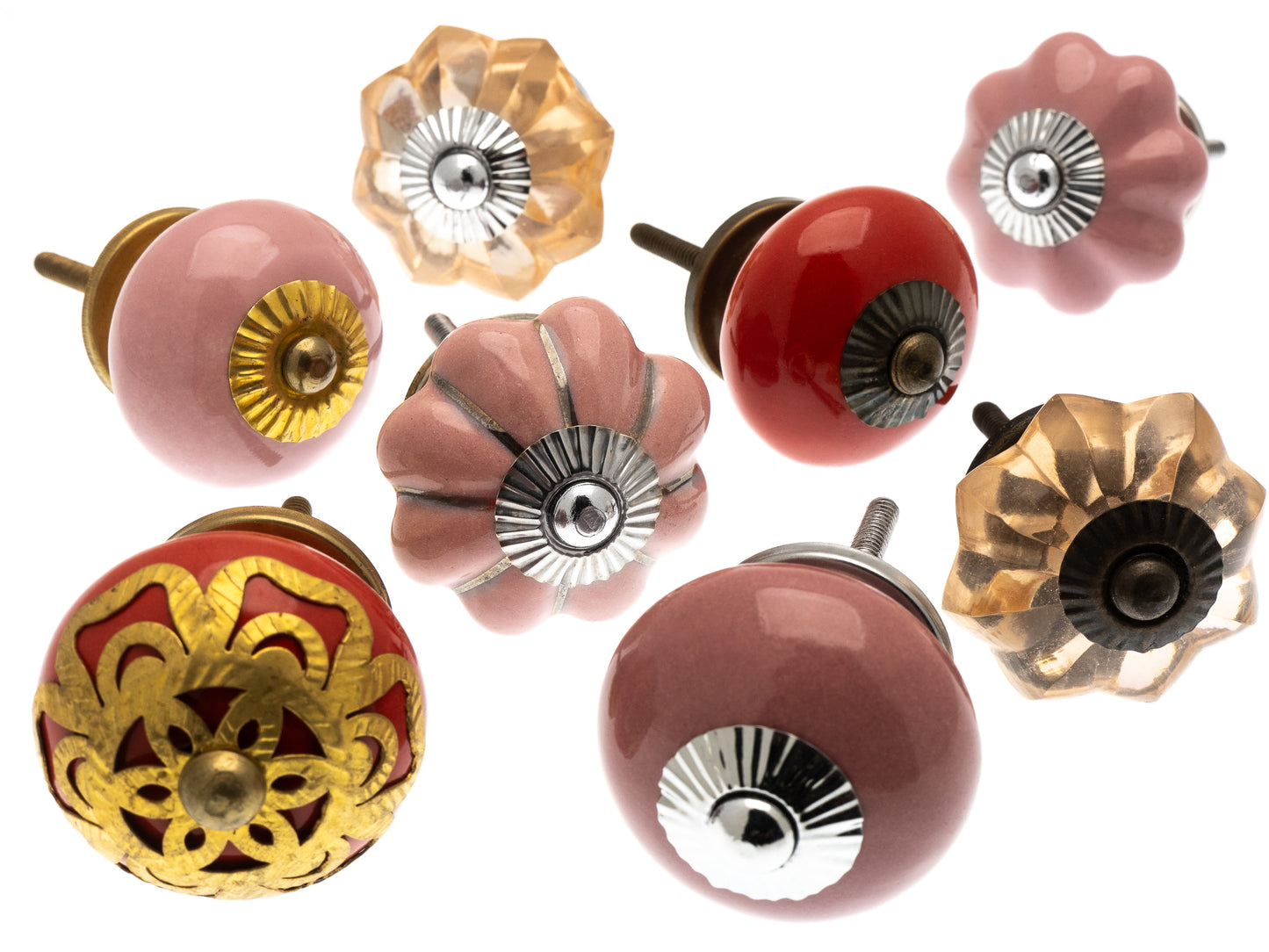 Ceramic Door Knobs - 8 Red & Pink Glass and Ceramic Knobs