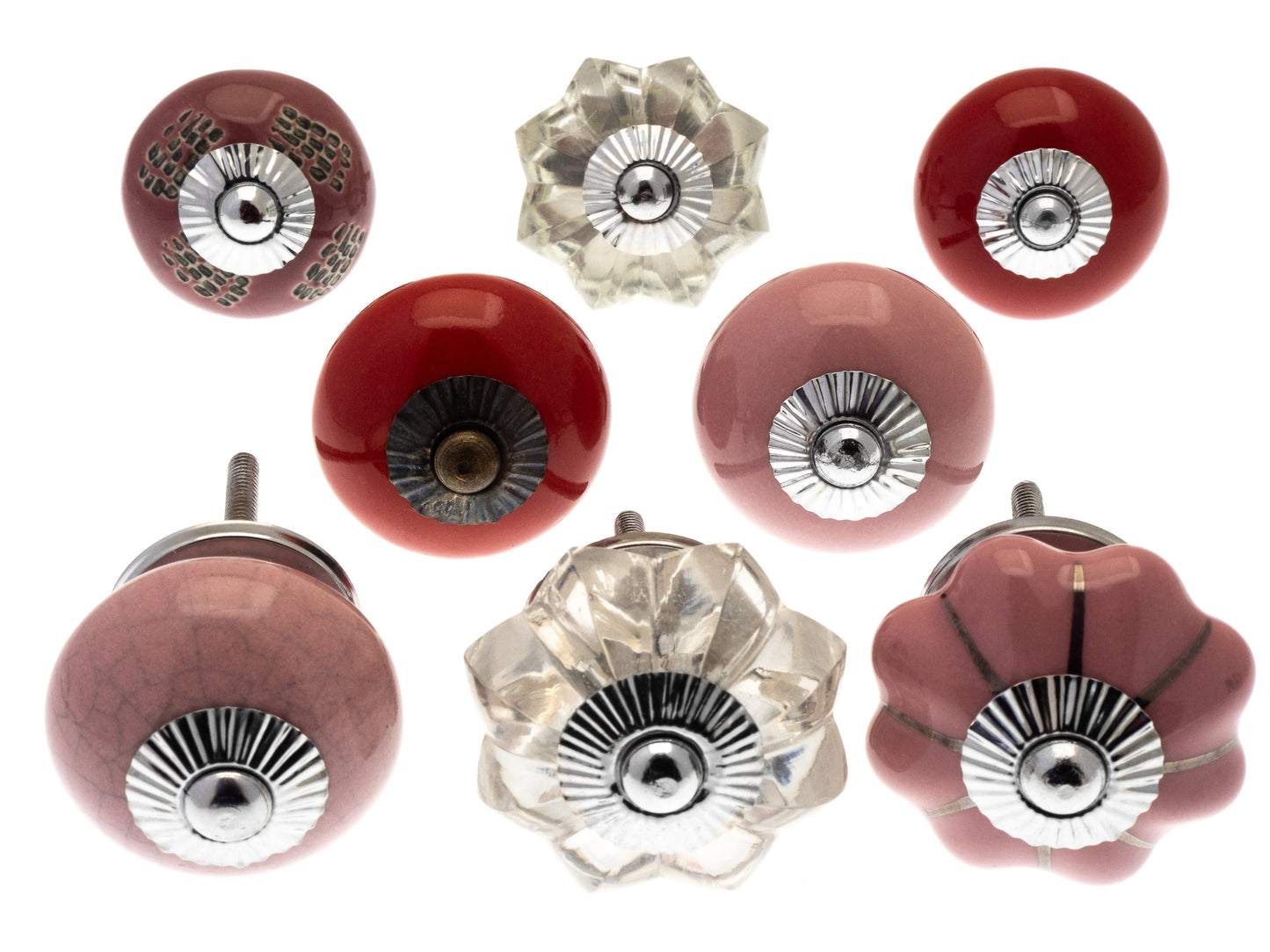 Ceramic Door Knobs - 8 Red & Pink Glass and Ceramic Knobs
