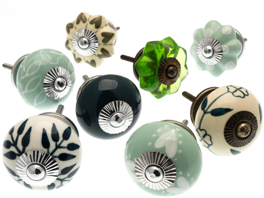 Boutons de porte en céramique, cœurs verts et sarcelle, ensemble de 8