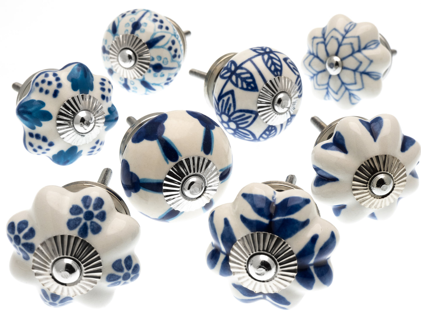 Cupboard Knobs in Mixed Blues Wardrobe Kitchen Pulls Pack of 8