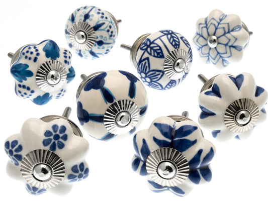 Cupboard Knobs in Mixed Blues Wardrobe Kitchen Pulls Pack of 8