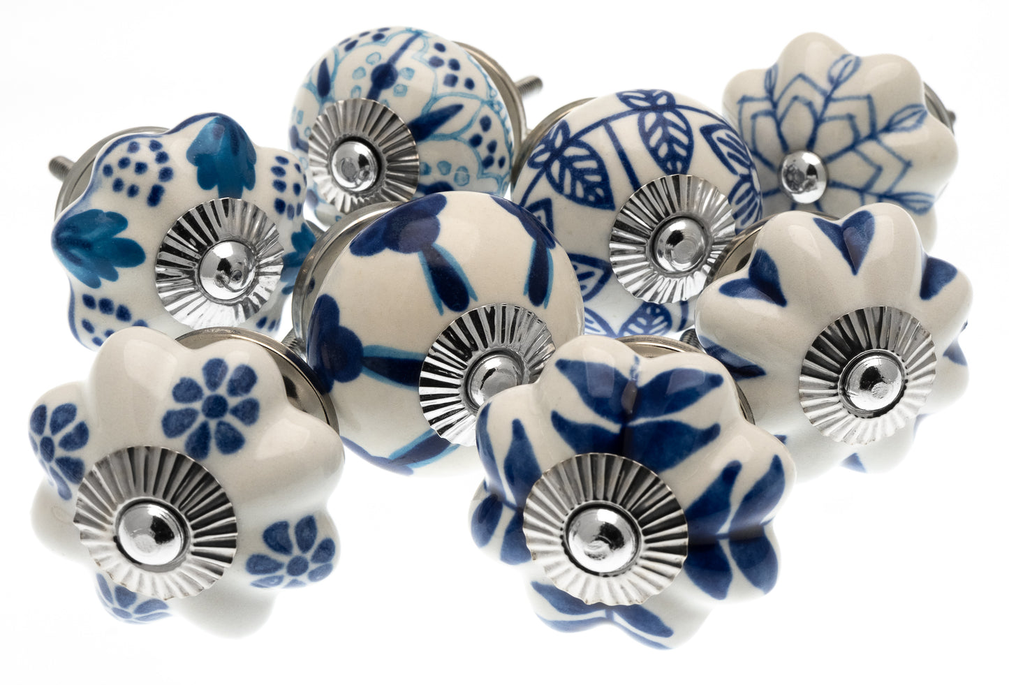 Cupboard Knobs in Mixed Blues Wardrobe Kitchen Pulls Pack of 8