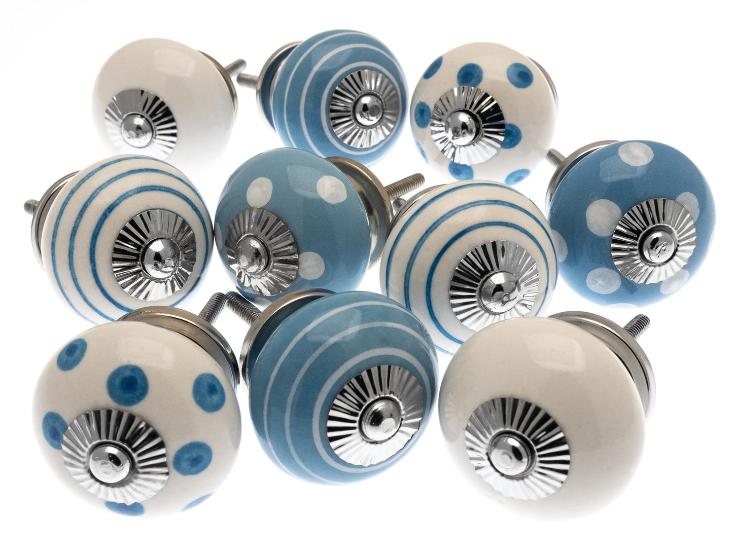 Ceramic Door Knobs in Pale Blue and White - Hand Painted (Set of 10)