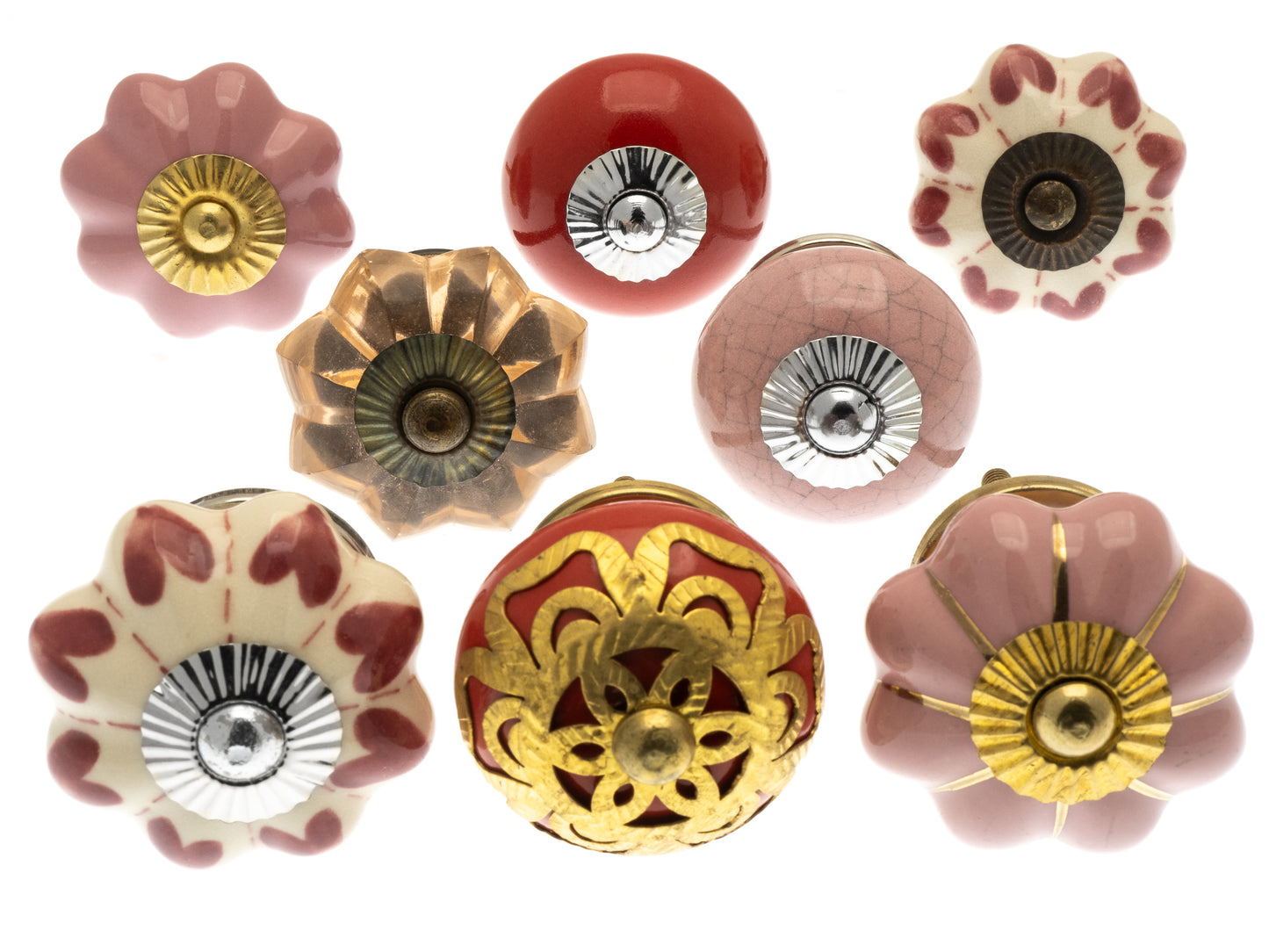Boutons de porte de placard en céramique et en verre en 10 motifs roses et rouges