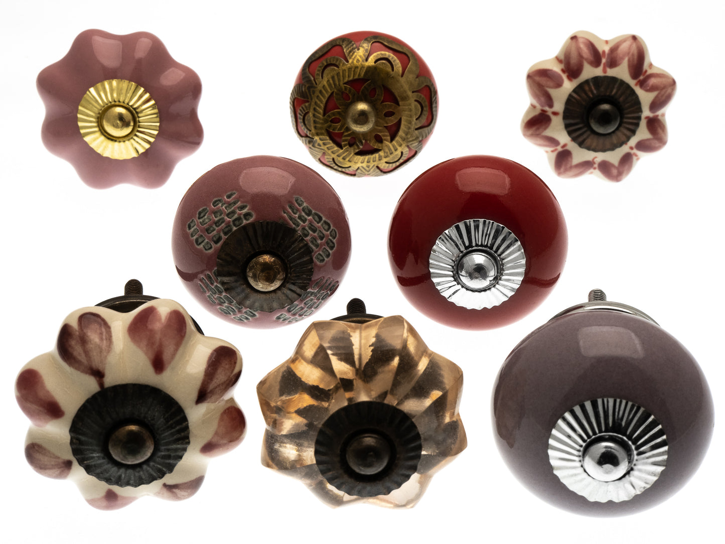 Ceramic and Glass Cupboard Door Knobs in 10 Pink and Red Designs