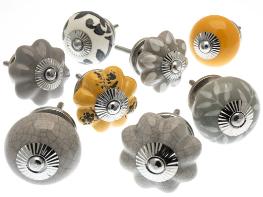 Boutons de porte en céramique Safran et ardoise Ensemble mixte de 8