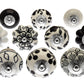 Ceramic Door Knob Classic Hand Painted Black & White and Off White Set of 10