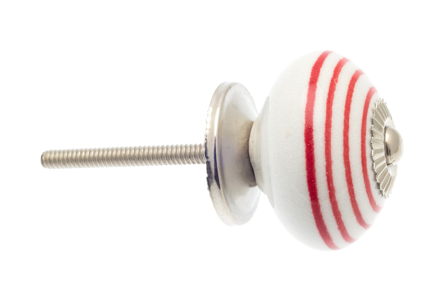 Round Ceramic Knob White with Red Stripes / Hoops 40mm