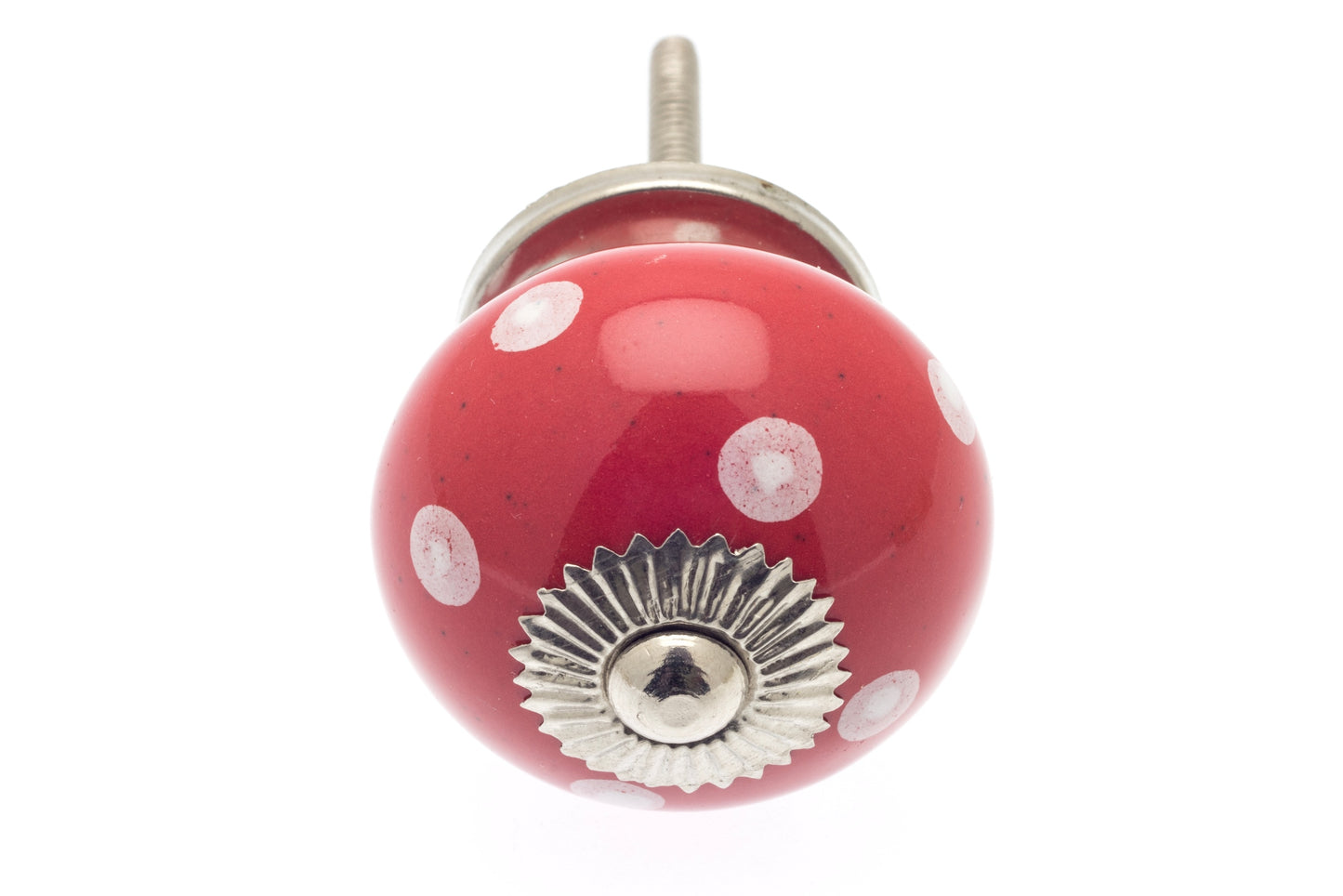 Bouton Rond en Céramique Rouge à Pois Blancs 40mm