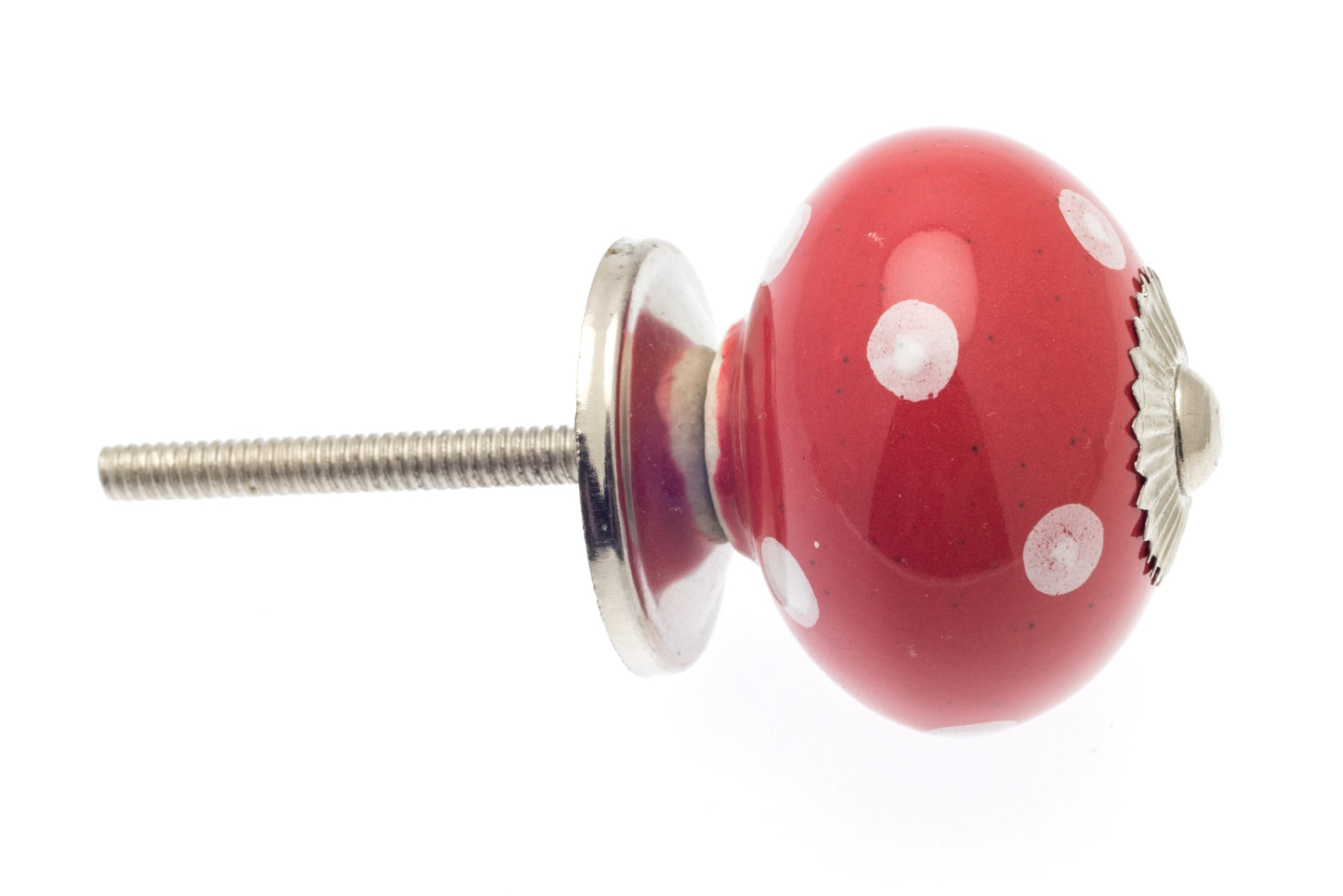 Round Ceramic Knob Red with White Spots / Polka Dots 40mm