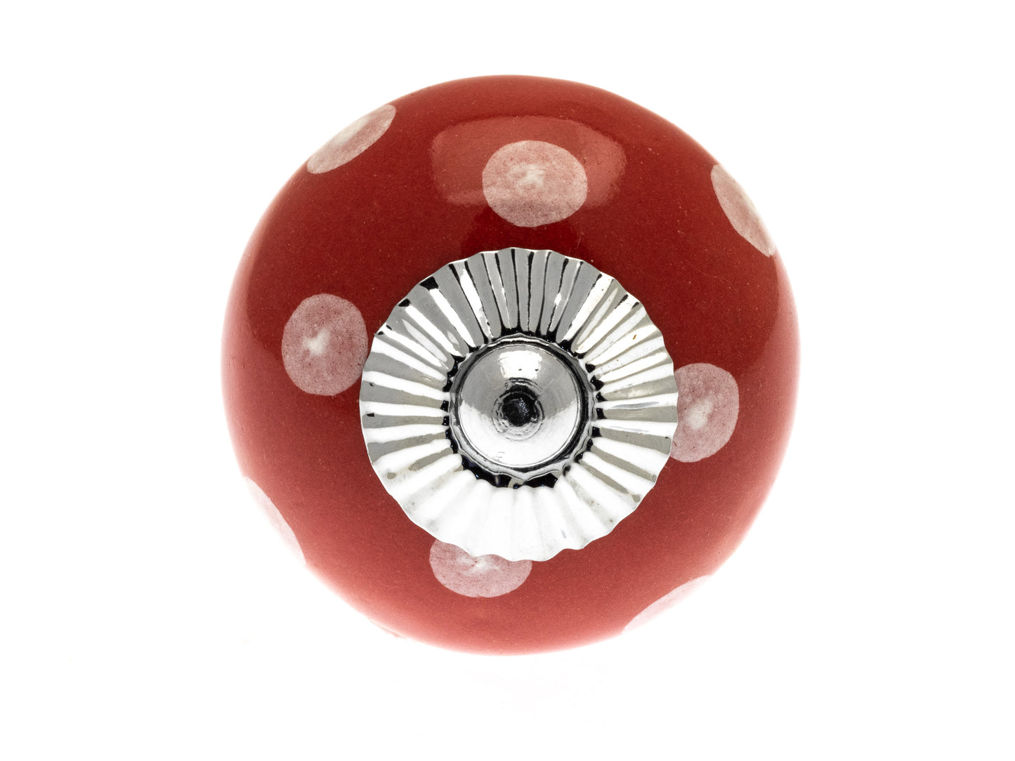 Round Ceramic Knob Red with White Spots / Polka Dots 40mm