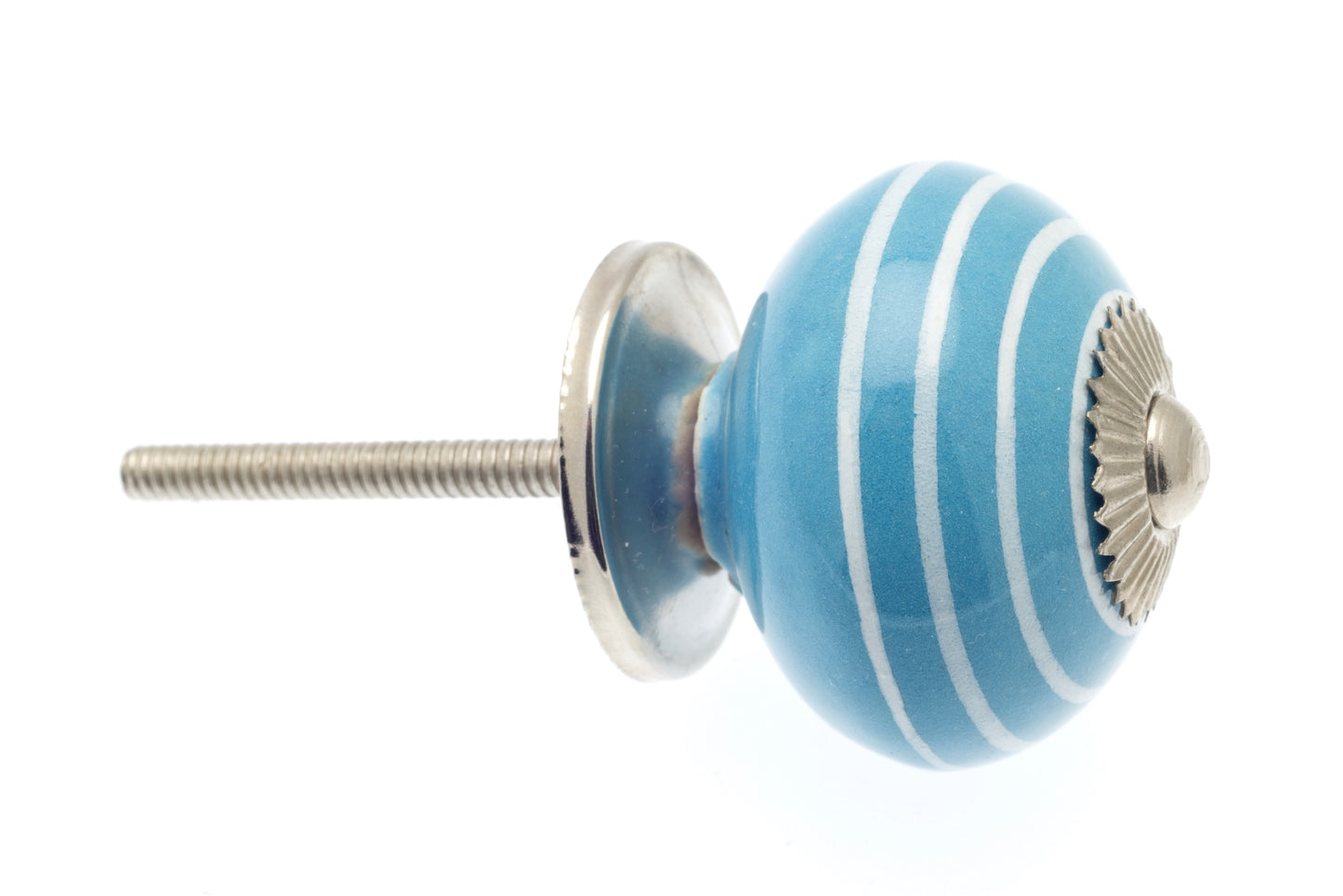 Round Ceramic Knob Blue with White Stripes / Hoops 40mm