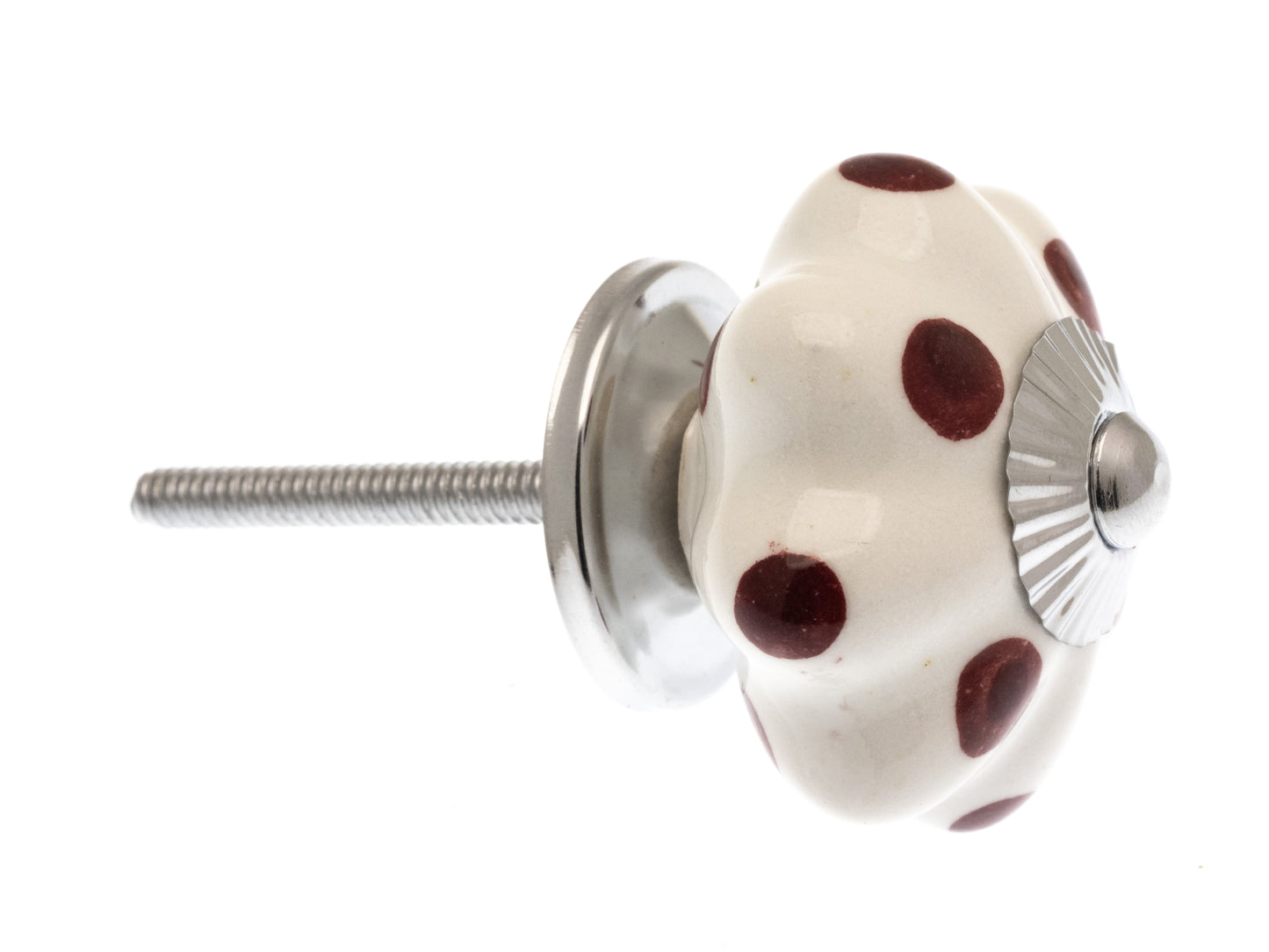 Flower Ceramic Knob White with Pink Spots / Dots