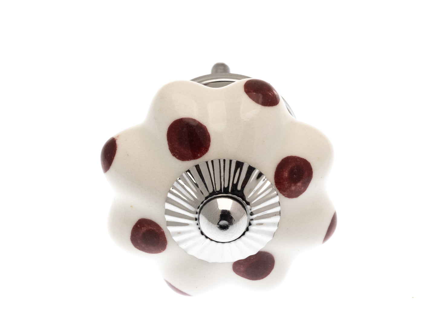 Flower Ceramic Knob White with Pink Spots / Dots