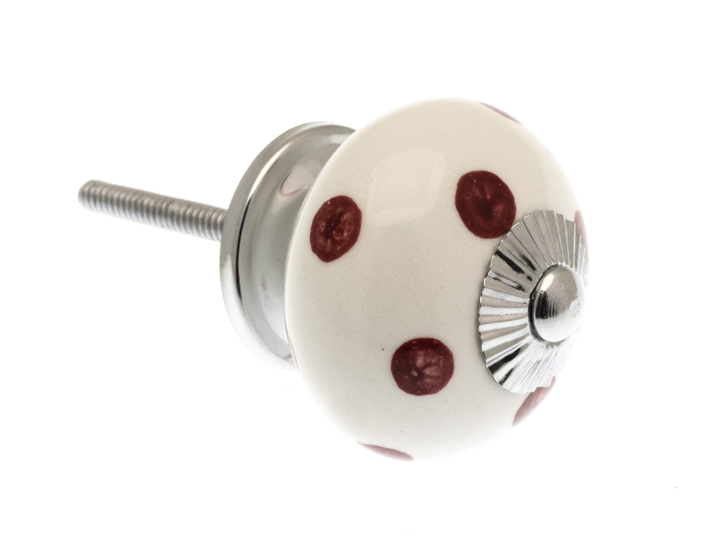 Bouton rond en céramique blanc à pois roses 40 mm