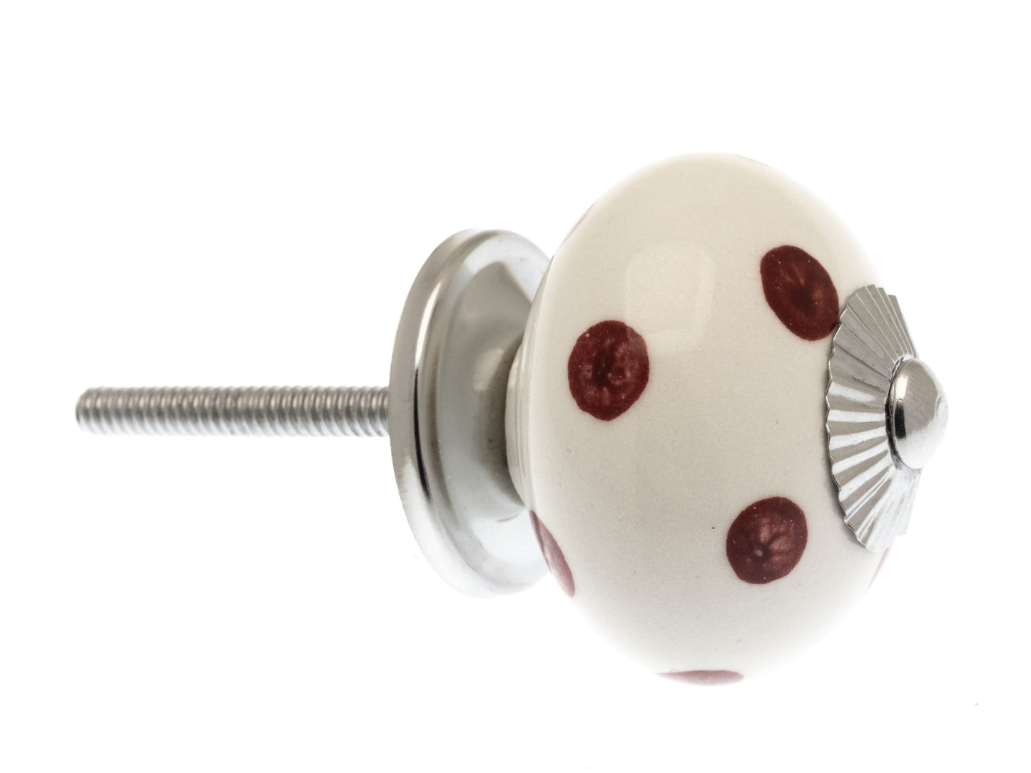 Round Ceramic Knob White with Pink Spots / Dots 40mm
