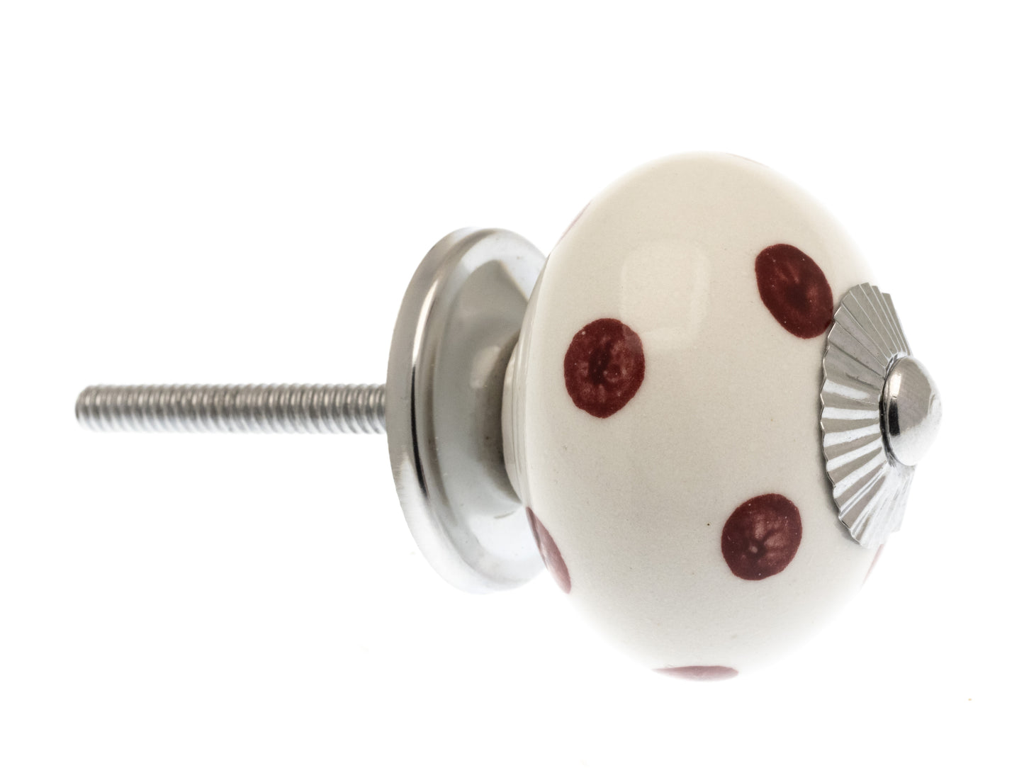 Bouton rond en céramique blanc à pois roses 40 mm