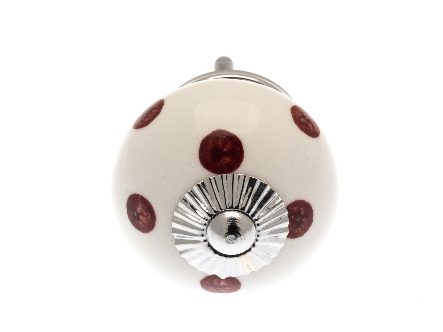 Bouton rond en céramique blanc à pois roses 40 mm