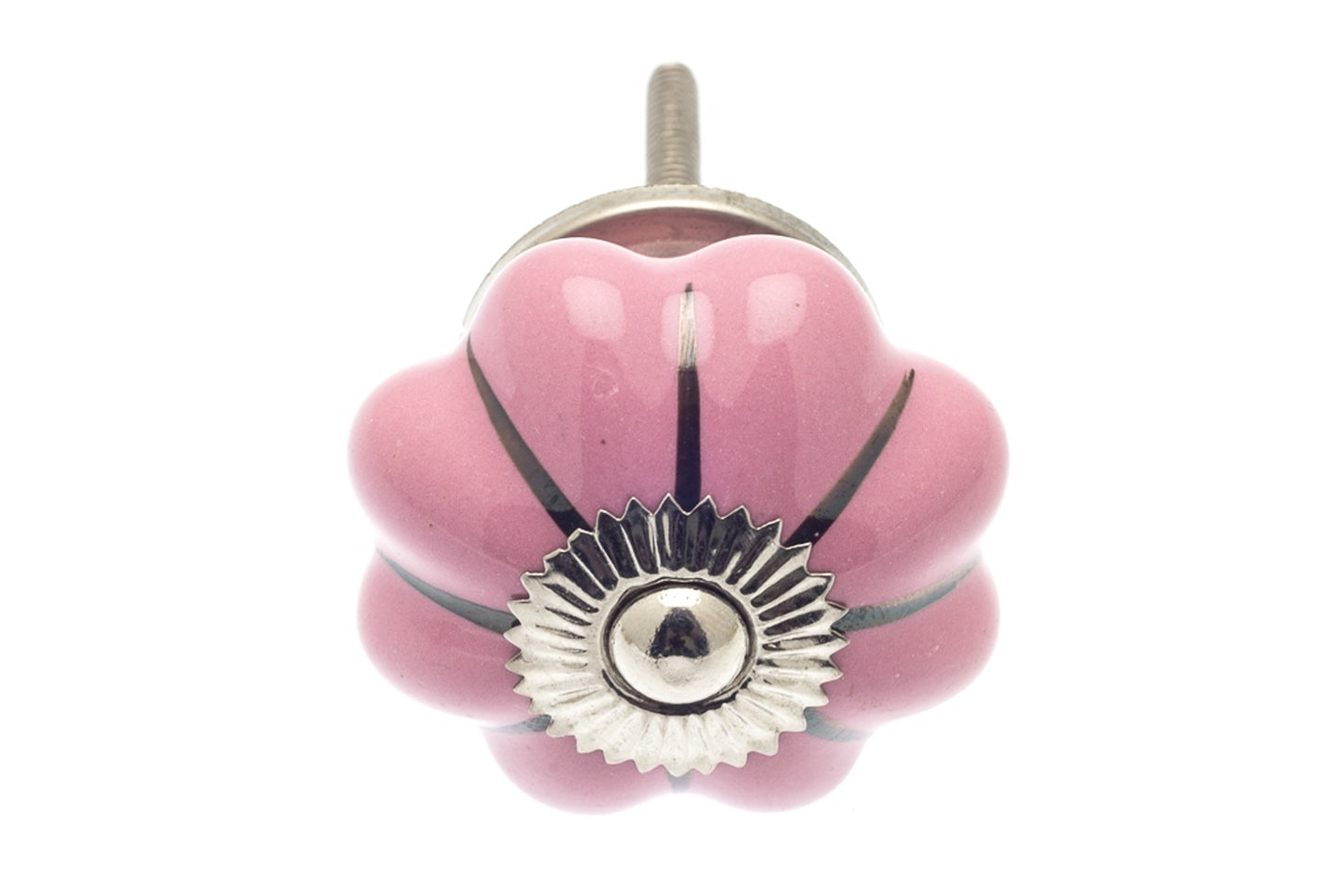 Flower Ceramic Knob Pink Silver Lines 42mm