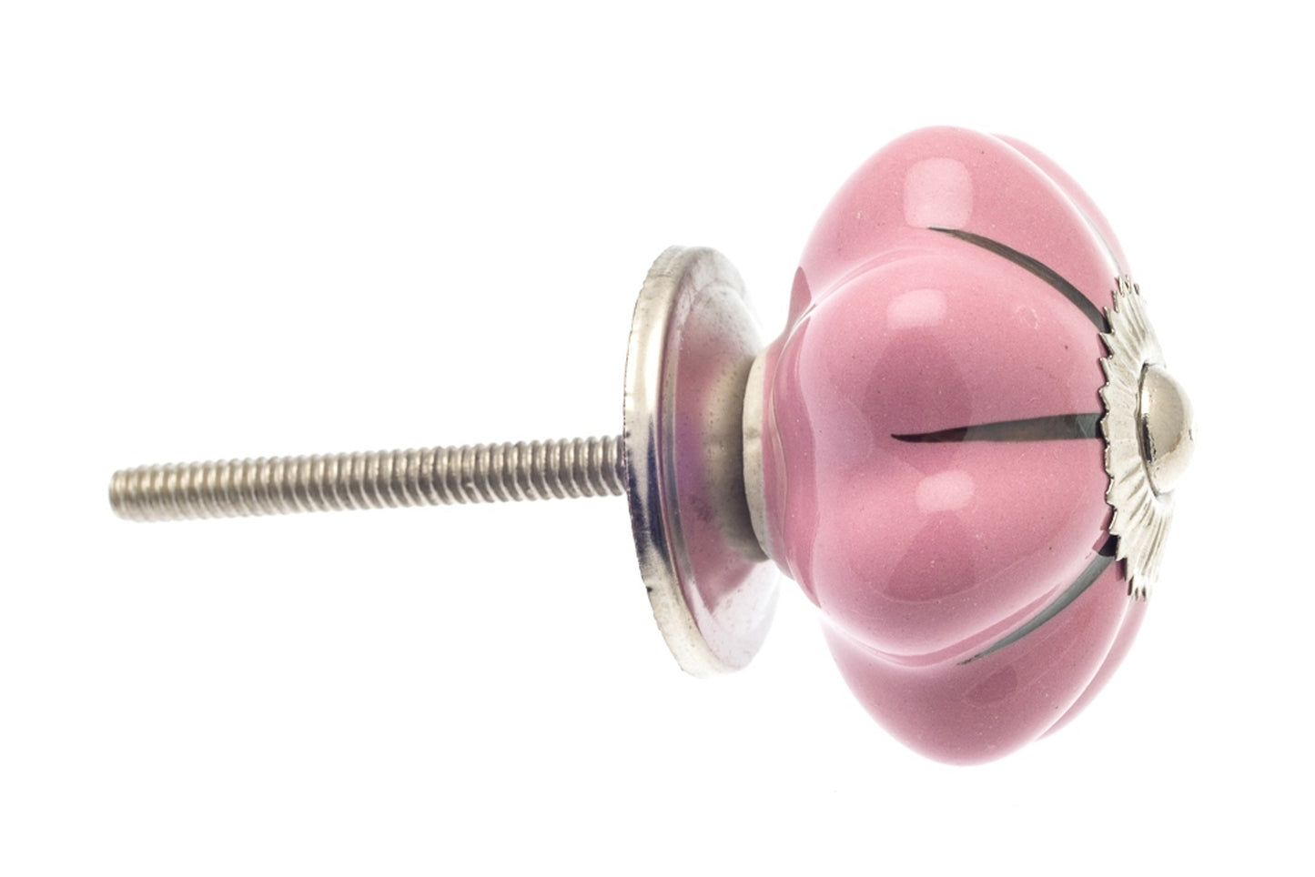 Flower Ceramic Knob Pink Silver Lines 42mm