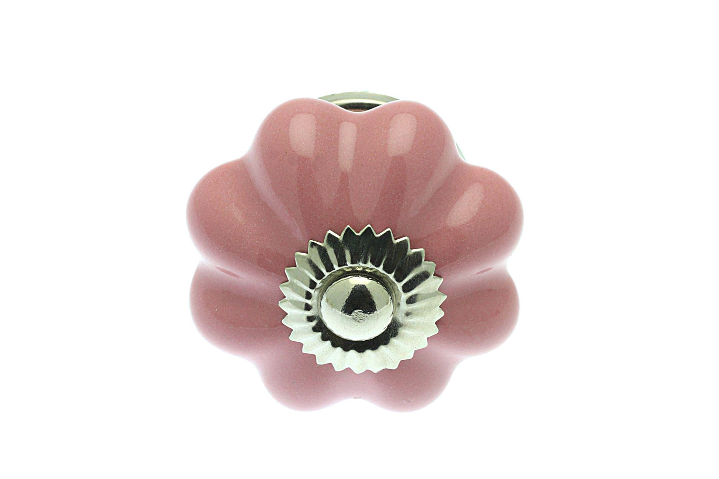 Flower Ceramic Knob Pink Chrome Cap and Base 42mm