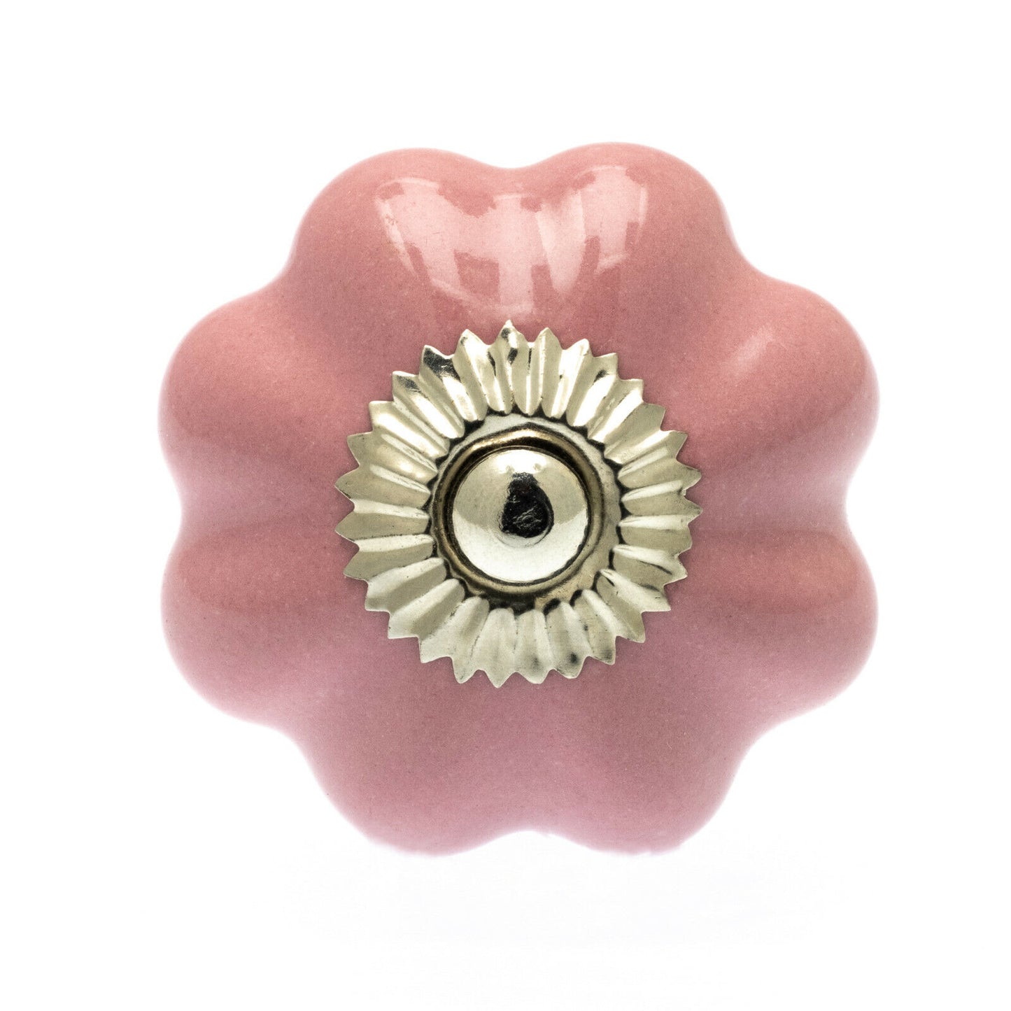 Flower Ceramic Knob Pink Chrome Cap and Base 42mm