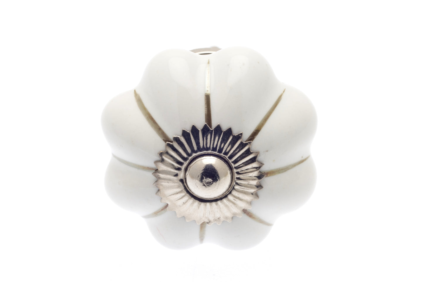 Bouton Fleur en Céramique Blanc avec Lignes Argentées 42mm