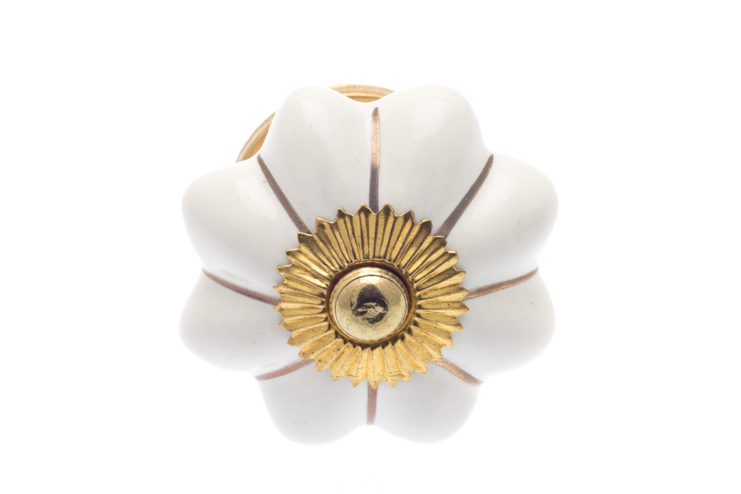 Copie du bouton fleur en céramique blanc avec lignes dorées 42 mm