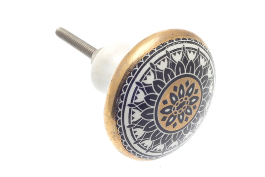 Bouton en céramique mosaïque marocaine or, blanc et noir 40mm