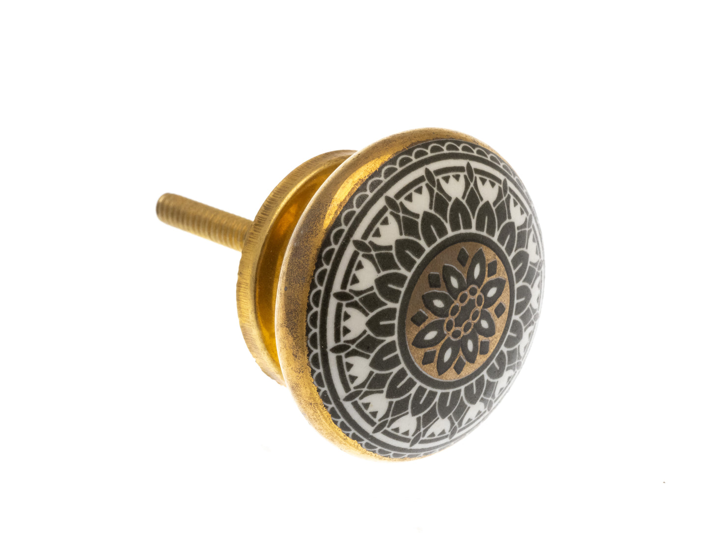 Ceramic Knob Moroccan Mosaic Gold, White and Black 38mm