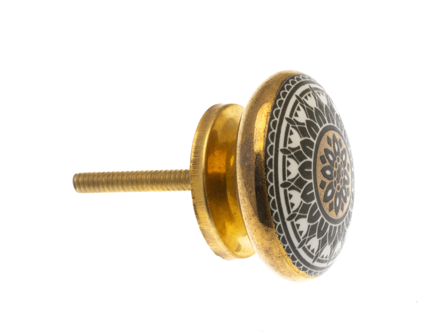Ceramic Knob Moroccan Mosaic Gold, White and Black 38mm