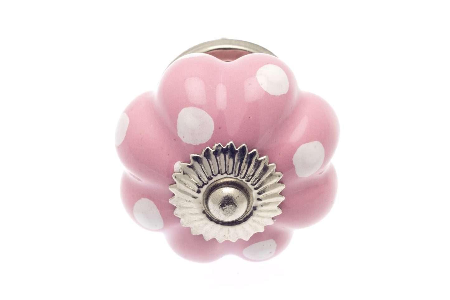 Ceramic Door Knob Flower Shape in Pink with White Dots