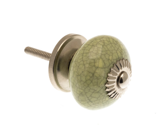 Ceramic Cupboard Knob Round Eau de Nil Green Crackle Glaze 40mm