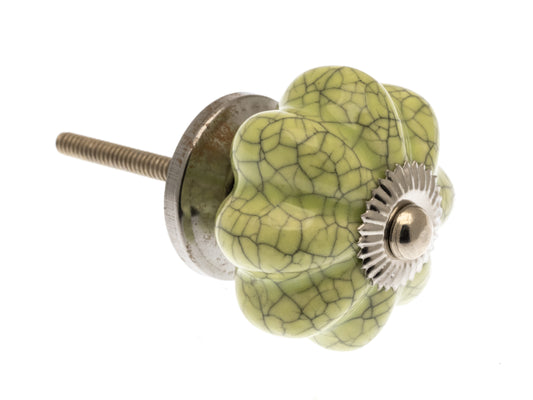 Ceramic Knob Flower Shape Eau de Nil Green Crackle Glaze 40mm