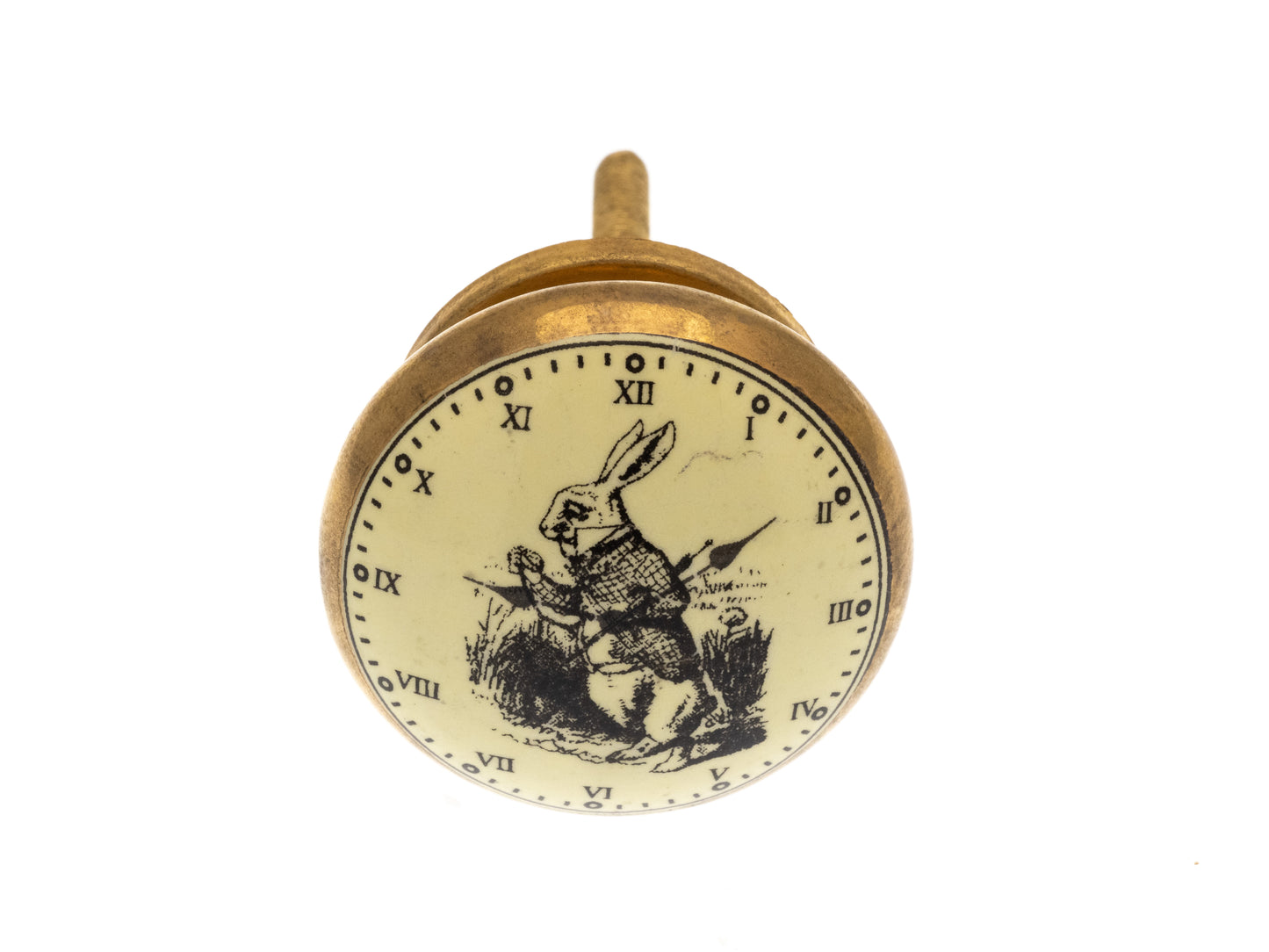 Bouton de placard en céramique Alice au pays des merveilles Lapin Je suis en retard en crème et or