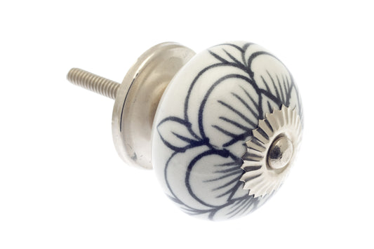 Round Ceramic Knob in with Black and White Posy