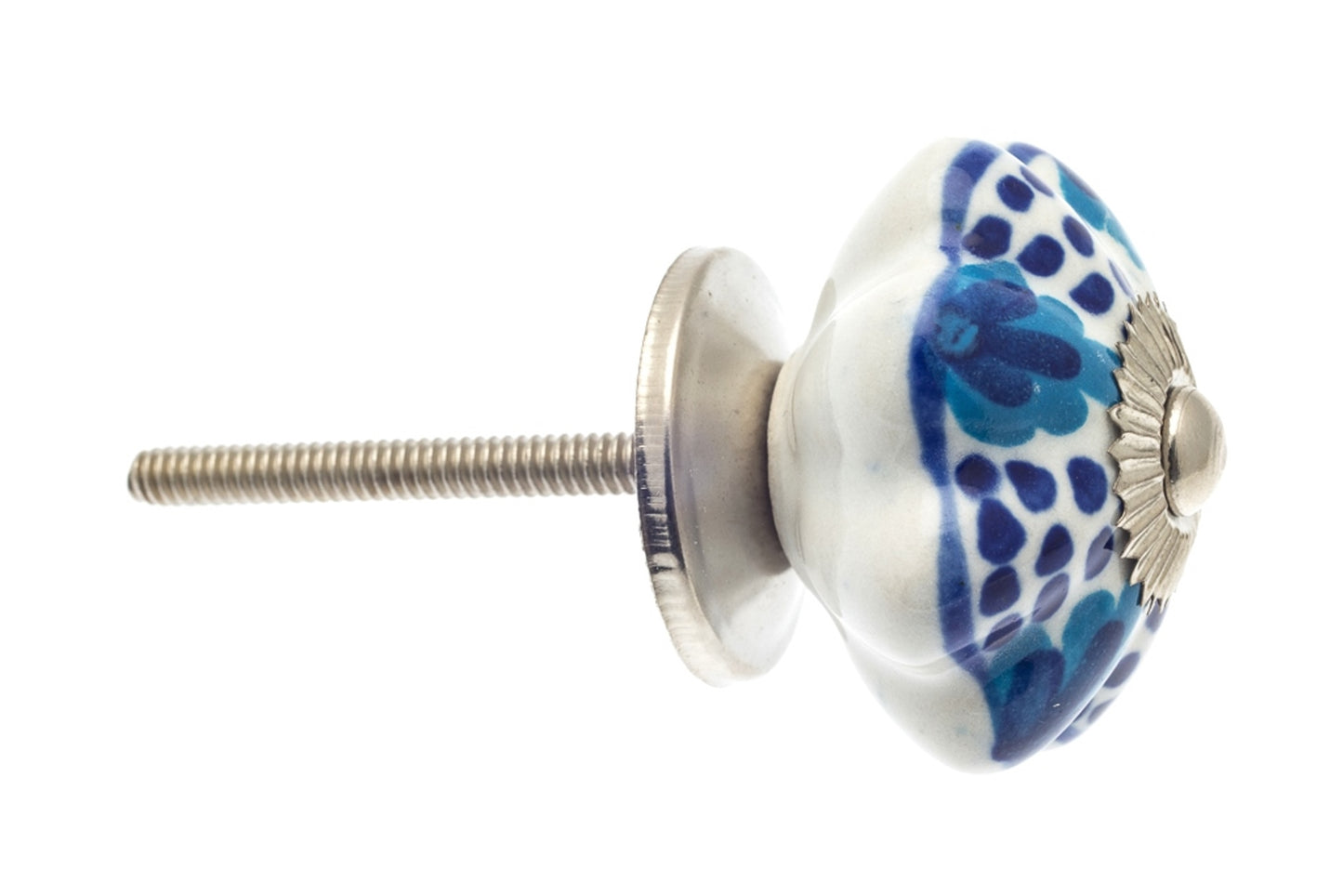 Ceramic Knob White with Turquoise and Blue Motifs 42mm