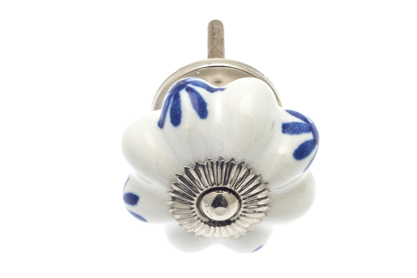 Flower Ceramic Knob White with Blue Flowers 42mm