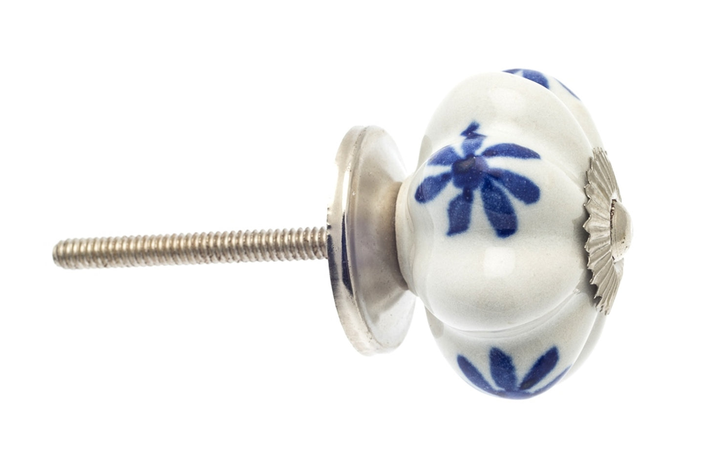 Flower Ceramic Knob White with Blue Flowers 42mm